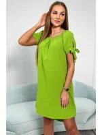 Šaty s vázáním na rukávech pistáciové barvy
