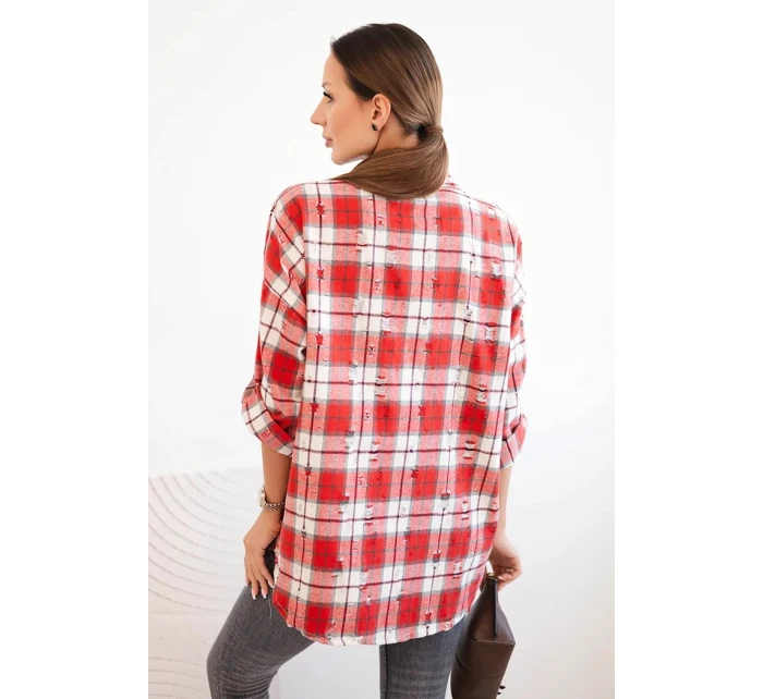 Dámská kostkovaná bavlněná košile s efektem obnošení červená Dámská kostkovaná bavlněná košile s efektem obnošení červená
