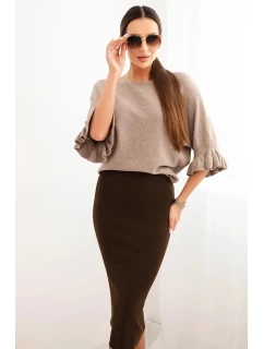 Dámská viskózová tužková sukně s elastickým pasem hnědá