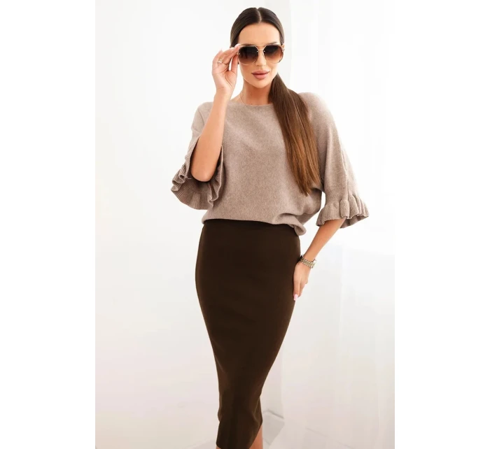 Dámská viskózová tužková sukně s elastickým pasem hnědá