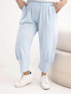 Dámské kalhoty Plus Size s nízkým model 21924467 a gumou v pase modré - K-Fashion