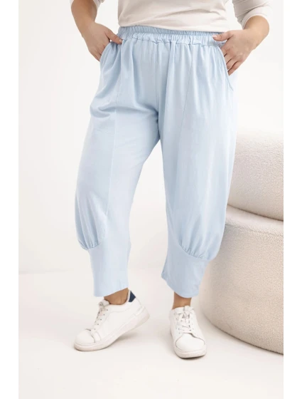 Dámské kalhoty Plus Size s nízkým model 21924467 a gumou v pase modré - K-Fashion