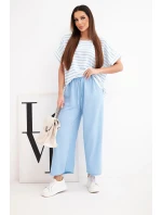 Dámská souprava viskózová s model 21951957 blůzou a širokými kalhotami s gumou modrý - K-Fashion