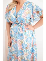 Dámské šaty Plus Size s květinovým vzorem se zavazováním modrá