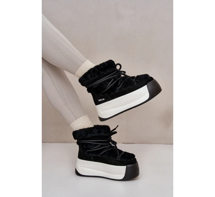 Dámské Kožené Sněhule Na Silné Podešvi S Kožešinou Big Star OO274A206 Černé