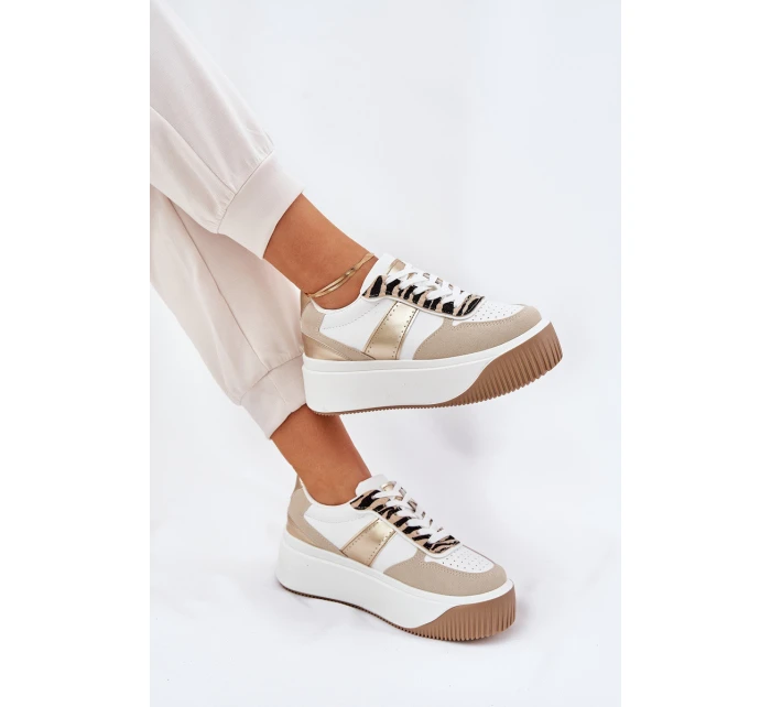 Dámské tenisky na masivní platformě se zvířecím vzorem béžovo-zlaté Telanila