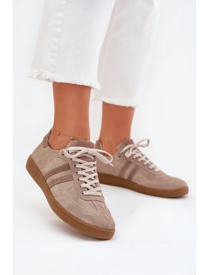 Semišové Nízké Tenisky Dámské Tmavě Béžové model 21703477 - Zazoo Semišové Nízké Tenisky Dámské Tmavě Béžové model 21703477 - Zazoo