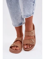 Eko kožené dámské pantofle s pásky tmavě béžové Rosinessa Eko kožené dámské pantofle s pásky tmavě béžové Rosinessa