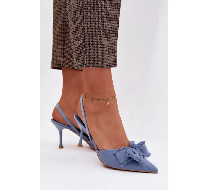 Dámské sandály na podpatku s mašlí Modré model 21997901 - Boto