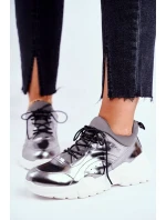 Kožené Sportovní Obuv Sneakers GOE Stříbrné Kožené Sportovní Obuv Sneakers GOE Stříbrné