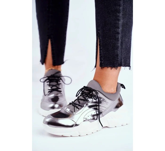 Kožené Sportovní Obuv Sneakers GOE Stříbrné Kožené Sportovní Obuv Sneakers GOE Stříbrné