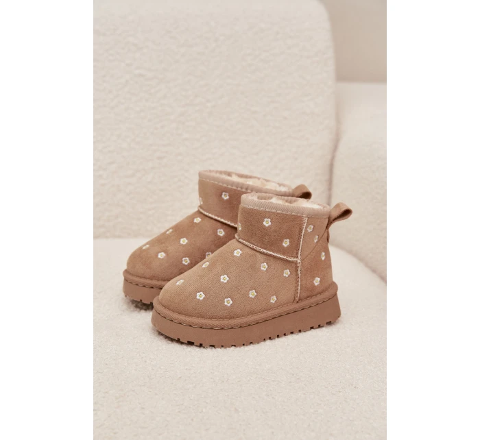 Dětské sněhule zdobené květinami Gracina – béžové Dětské sněhule zdobené květinami Gracina – béžové