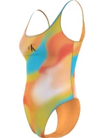 Dámské jednodílné plavky SCOOP ONE PIECE-PRINT KW0KW02086 0G0 oranžovožluté - Calvin Klein