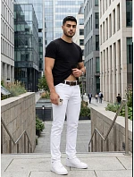 Pánské džíny slim fit s páskem bílé FashionStreet UX4498