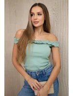 Španělská halenka s volánky tmavě mátová Španělská halenka s volánky tmavě mátová