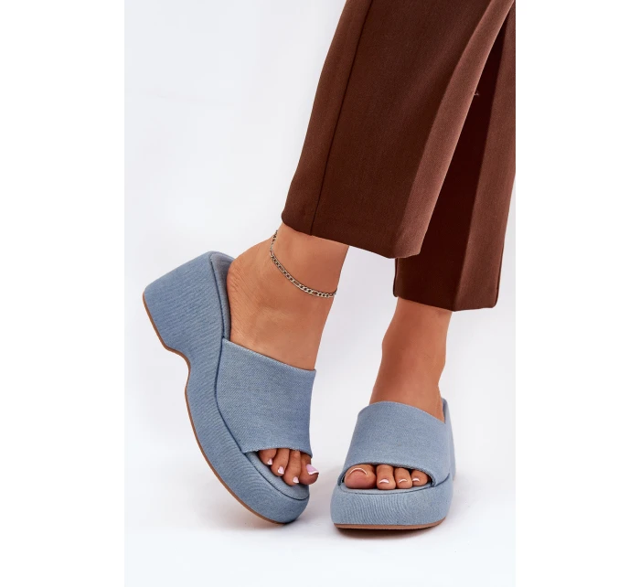 Dámské Pantofle Na Platformě A Klínu Džínové model 21687988 - Boto