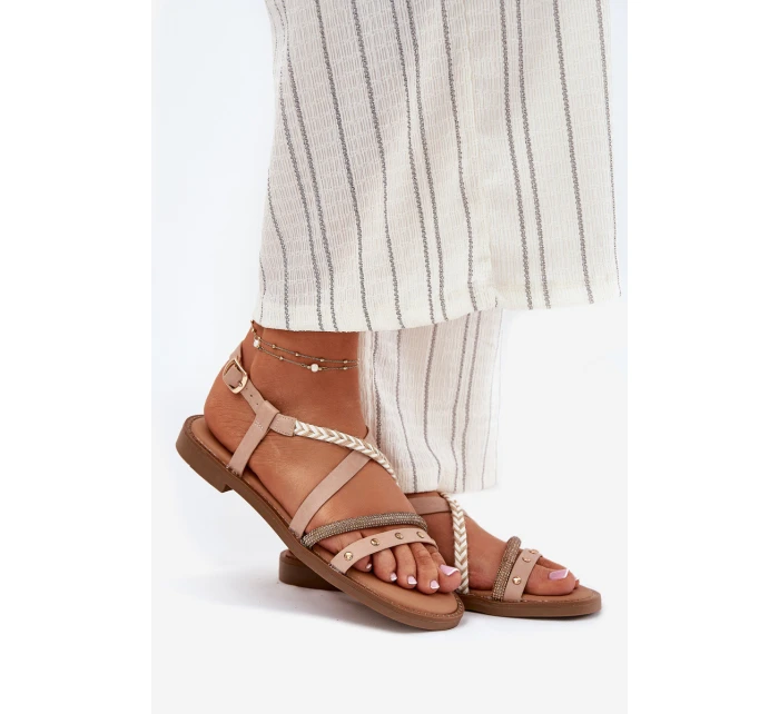 Ploché Sandály S Ozdobnými Pásky model 21697178 Béžové - VINCEZA