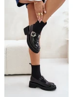 Lakované Kotníkové Boty Se Ponožkou A Přezkou Nazouvací Černé Lakované Kotníkové Boty Se Ponožkou A Přezkou Nazouvací Černé