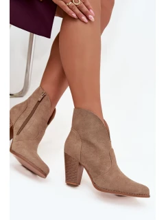 Dámské botky na podpatku z eko semiše Elvirae – Béžové