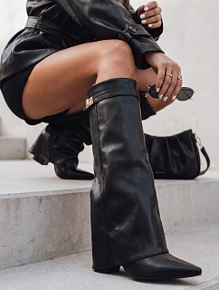Černé kozačky se širokým svrškem FashionStreet ZY1029