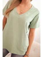 Dámská bavlněná blůza s výstřihem do V a krátkým rukávem tmavě mátová Dámská bavlněná blůza s výstřihem do V a krátkým rukávem tmavě mátová