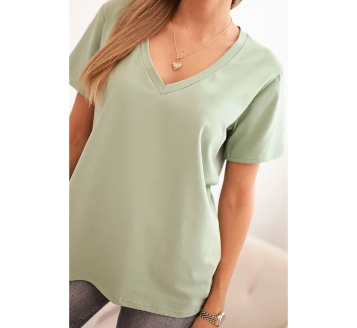 Dámská bavlněná blůza s výstřihem do V a krátkým rukávem tmavě mátová Dámská bavlněná blůza s výstřihem do V a krátkým rukávem tmavě mátová