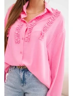 Dámská viskózová košile s dlouhým rukávem a volány světle růžová Dámská viskózová košile s dlouhým rukávem a volány světle růžová