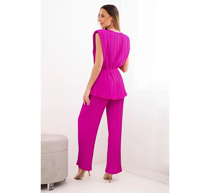 Dámský viskózový model 22048845 komplet s halenkou na zavazování a širokými kalhotami tmavě fialový - K-Fashion Dámský viskózový model 22048845 komplet s halenkou na zavazování a širokými kalhotami tmavě fialový - K-Fashion