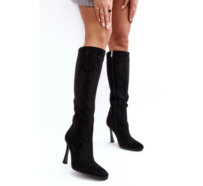 Ocieplené Dámské Kozačky Na Podpatku Černé Isot