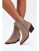 Dámské kotníkové boty na podpatku Béžová  Shoes model 21874682 - IDEAL SHOES