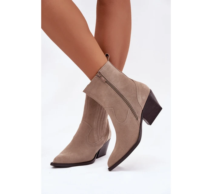 Dámské kotníkové boty na podpatku Béžová  Shoes model 21874682 - IDEAL SHOES