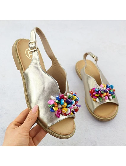 Dámské zlaté sandály s korálky Filippo DS6230