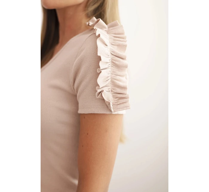 Dámská bavlněná blůza na jedno rameno s volánem béžová Dámská bavlněná blůza na jedno rameno s volánem béžová
