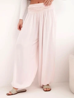 Dámské viskózové kalhoty s širokými nohavicemi a volánky béžový