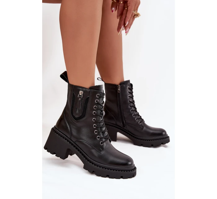Kožené dámské kotníčkové boty na klínku vyhřívané model 21707988 Černé - VINCEZA