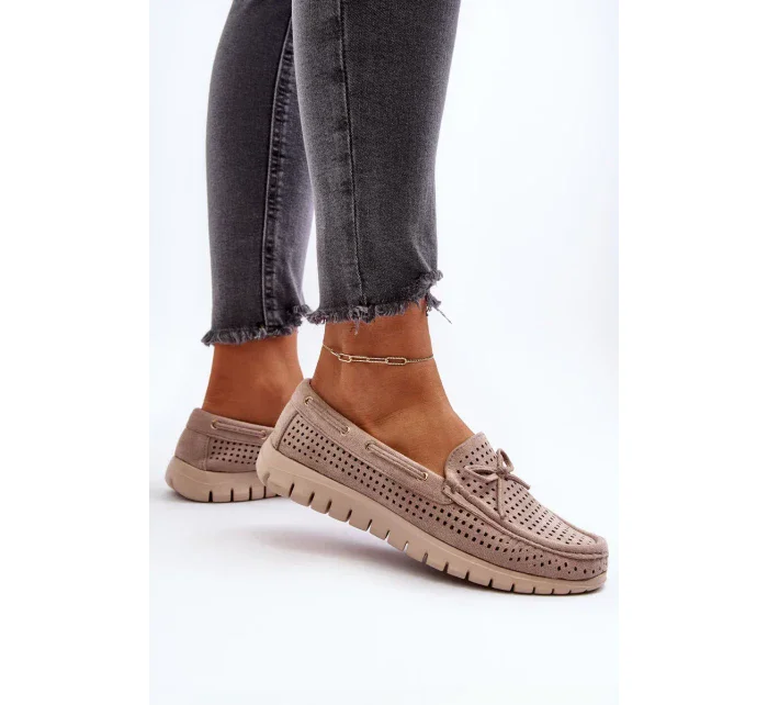 Béžové dámské mokasíny s mašlí