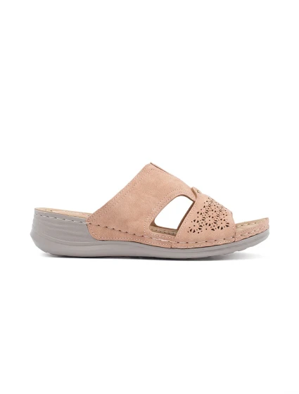 Designové dámské nazouváky Jasnoróżowy na plochém podpatku Designové dámské nazouváky Jasnoróżowy na plochém podpatku