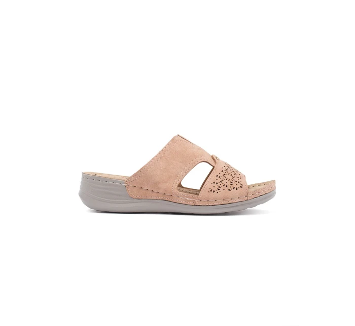 Designové dámské nazouváky Jasnoróżowy na plochém podpatku Designové dámské nazouváky Jasnoróżowy na plochém podpatku