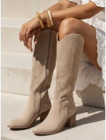 Dámské béžové ažurové kozačky Dstreet model 21996140 - FashionStreet