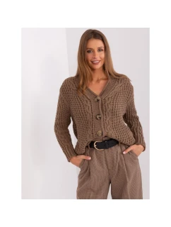 Hnědý dámský svetr bez knoflíků s kostkami (BA-SW-8001-1.16P)