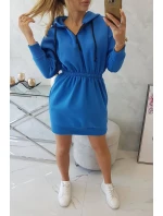 Zateplené šaty s kapucí chrpově modré Zateplené šaty s kapucí chrpově modré