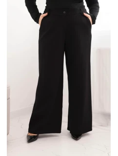 Dámské kalhoty Plus Size se širokou nohavicí a páskem čokoládové