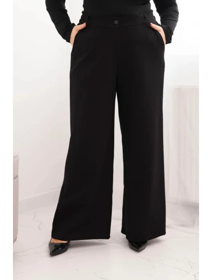 Dámské kalhoty Plus Size se širokou nohavicí a páskem čokoládové Dámské kalhoty Plus Size se širokou nohavicí a páskem čokoládové