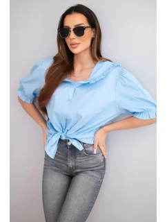 Dámská bavlněná košile s volánkem a zavazováním modrá