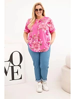 Dámská bavlněná halenka Plus Size s výstřihem do V v květinovém vzoru růžová