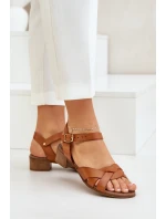 Kožené Sandály Na Podpatku Hnědé model 21684012 - Zazoo Kožené Sandály Na Podpatku Hnědé model 21684012 - Zazoo