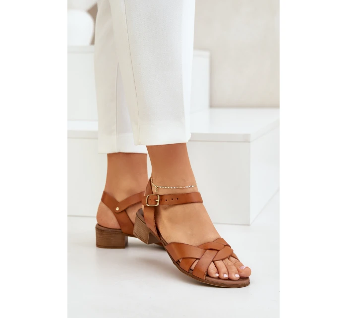 Kožené Sandály Na Podpatku Hnědé model 21684012 - Zazoo Kožené Sandály Na Podpatku Hnědé model 21684012 - Zazoo