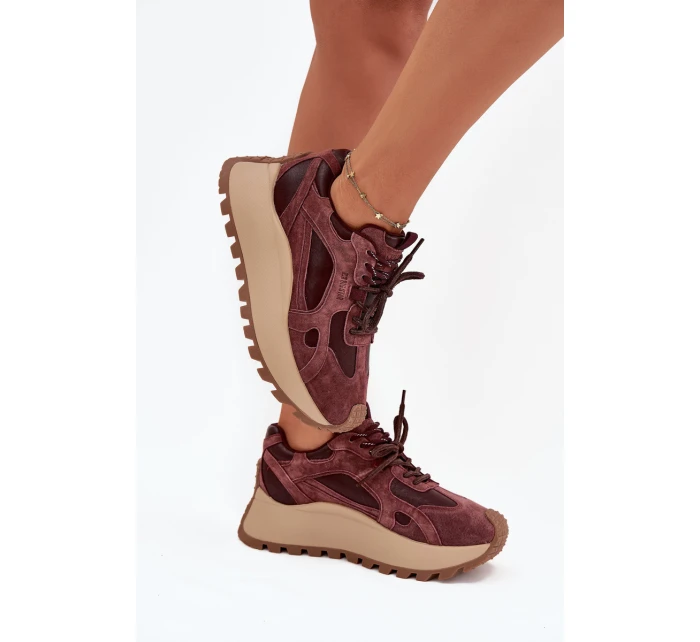 Kožené Sneakersy Na Platformě Dámské Big Star SS274625 HI-POLY SYSTEM Bordové Kožené Sneakersy Na Platformě Dámské Big Star SS274625 HI-POLY SYSTEM Bordové