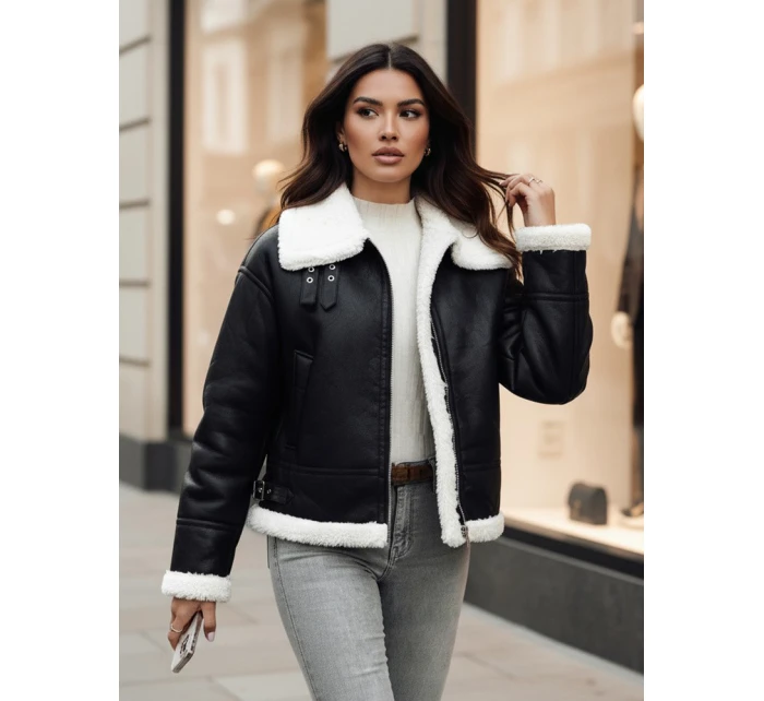 Dámská kožená bunda s ovčí kůží FURBLAZE FashionStreet černá TY4730z