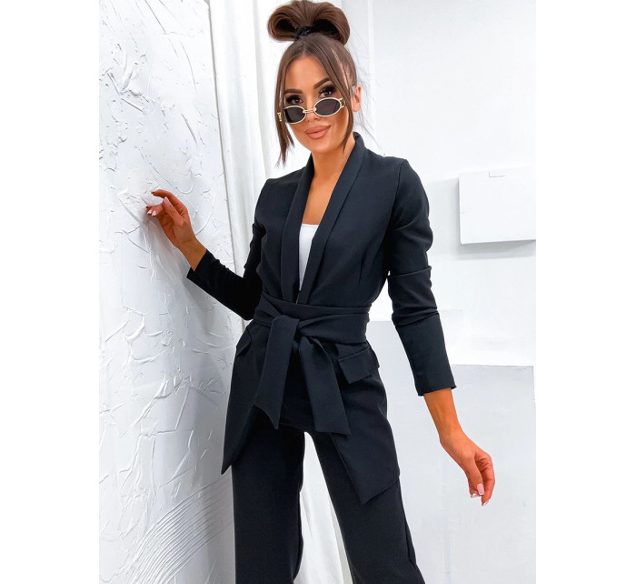 Černý dámský komplet - volné sako a široké kalhoty (8167)